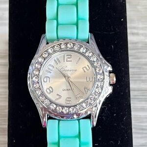 Geneva Silver Watch with Aqua Band